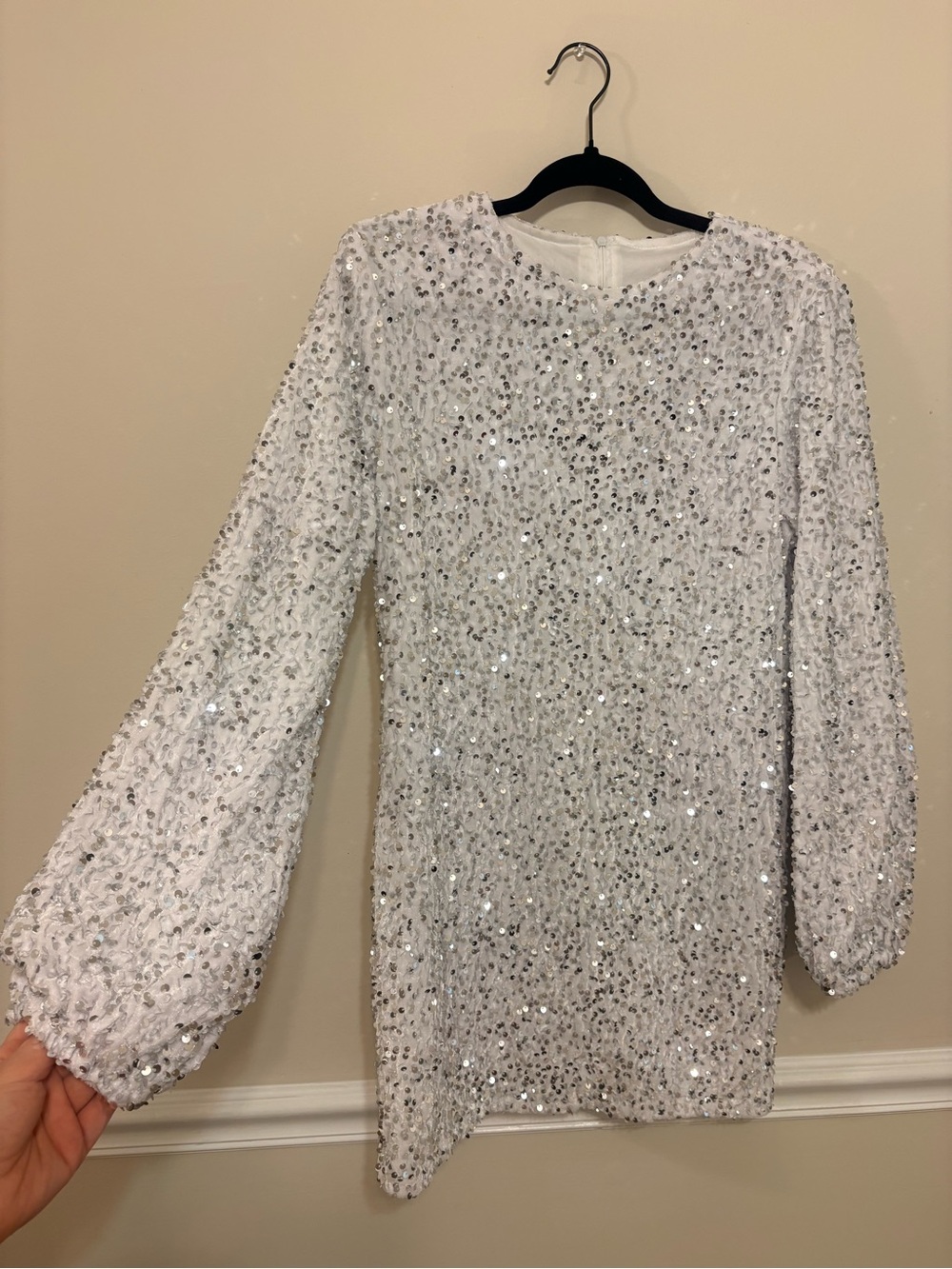 Amazon White Sequin Long-Sleeve Mini Dress